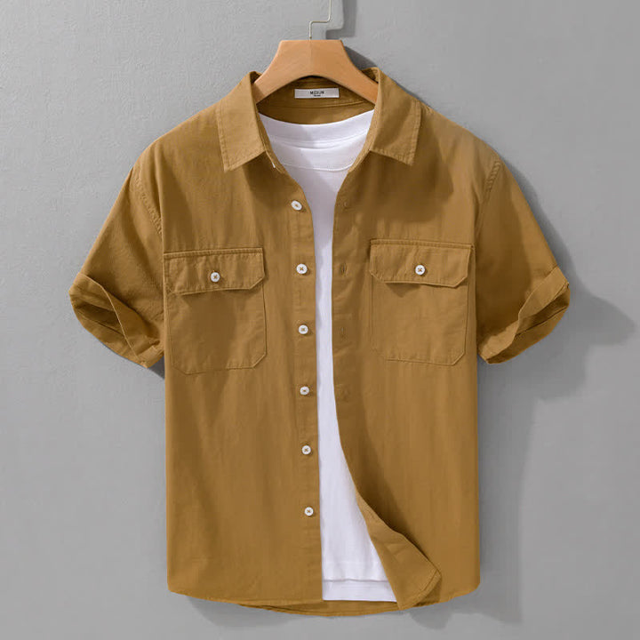 Buddha Stones Camicia da uomo estiva casual classica a maniche corte in cotone tinta unita con bottoni e tasche applicate - Perù - US/UK/AU42, EU52 (3XL) - image 0