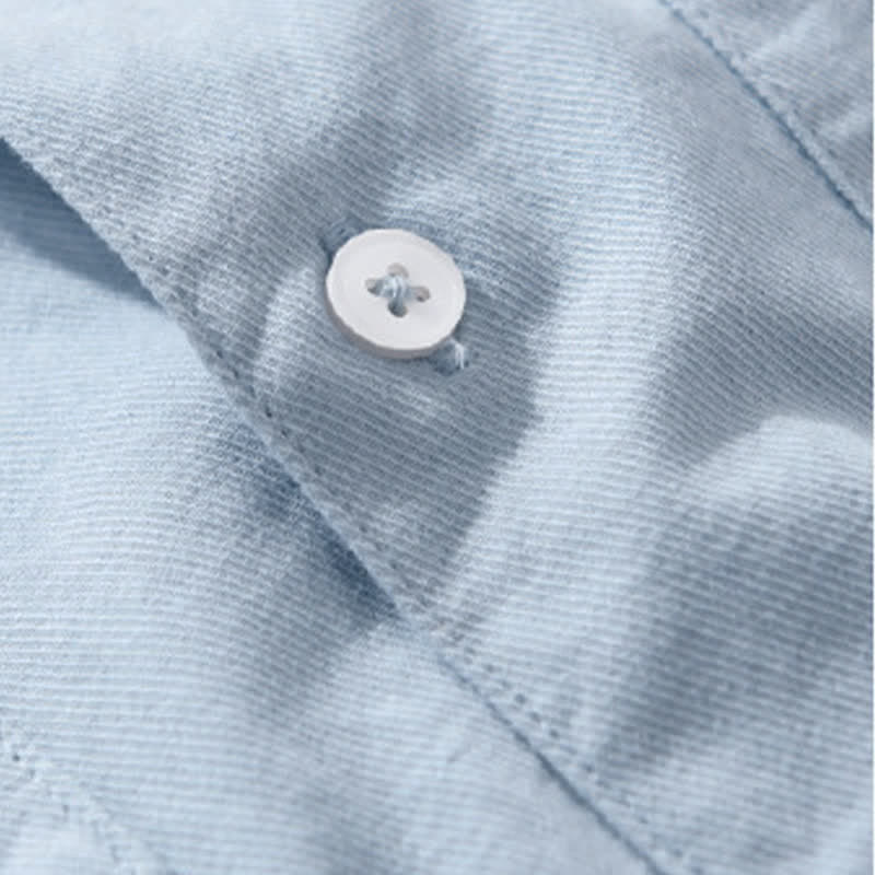 Buddha Stones Camicia da uomo estiva casual classica a maniche corte in cotone tinta unita con bottoni e tasche applicate - image 8