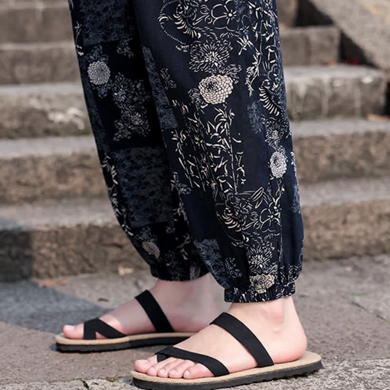 Buddha Stones Pantaloni corti da uomo estivi in ​​stile boho casual con coulisse, stampa di elefanti e alberi, modello harem con tasche. - image 19