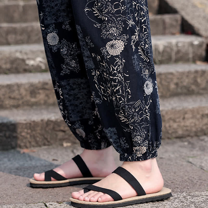 Buddha Stones Pantaloni corti da uomo estivi in ​​stile boho casual con coulisse, stampa di elefanti e alberi, modello harem con tasche. - image 19