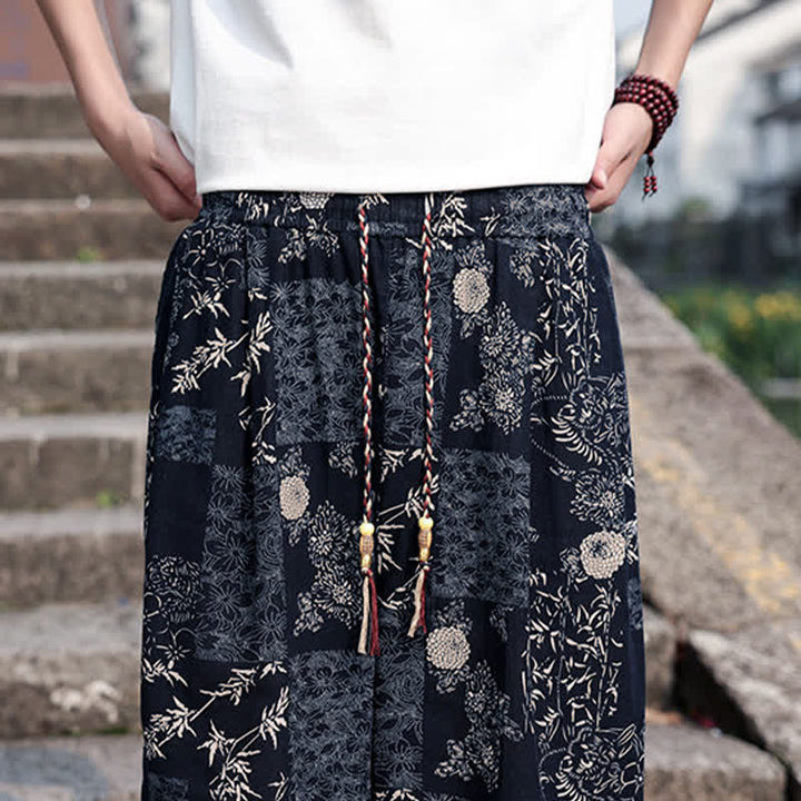Buddha Stones Pantaloni corti da uomo estivi in ​​stile boho casual con coulisse, stampa di elefanti e alberi, modello harem con tasche. - image 16