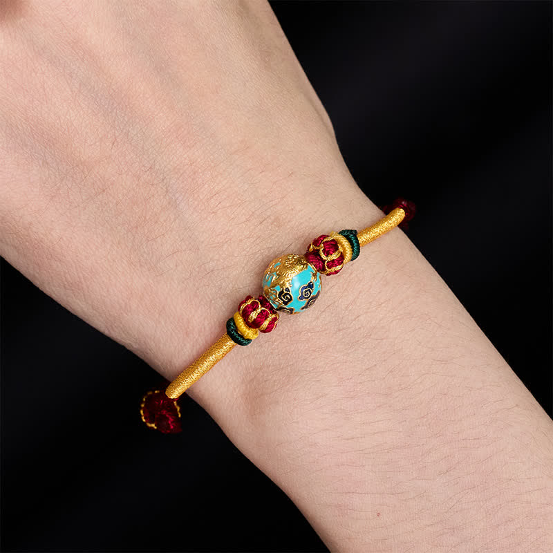 Buddha Stones Bracciale intrecciato resistente con perline di drago in rame e filo rosso - image 14