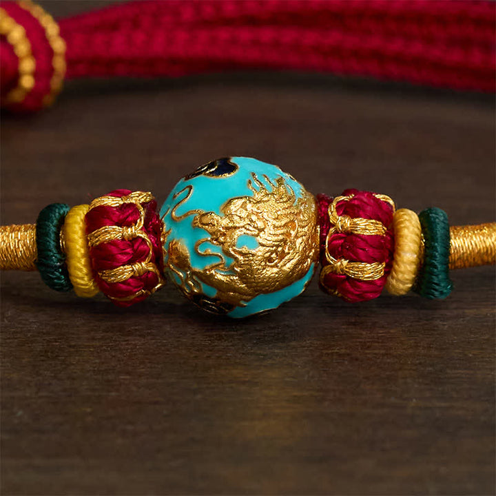 Buddha Stones Bracciale intrecciato resistente con perline di drago in rame e filo rosso - image 15