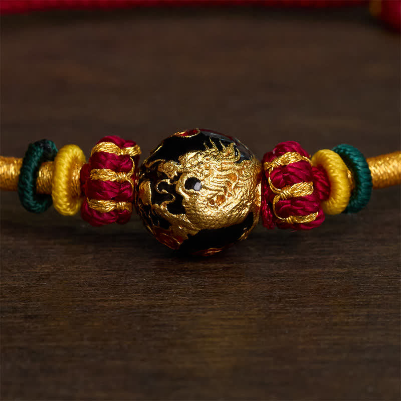 Buddha Stones Bracciale intrecciato resistente con perline di drago in rame e filo rosso - image 9