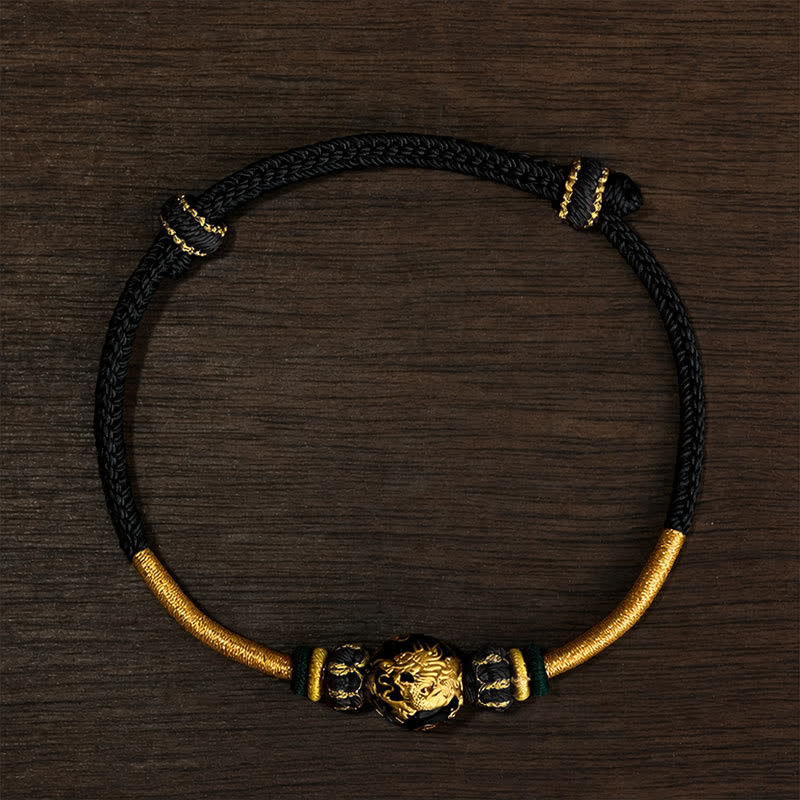 Buddha Stones Bracciale intrecciato resistente con perline di drago in rame e filo rosso - Cordino nero (circonferenza del polso: 15–20 cm) - Perla del Drago - image 18