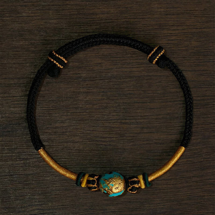 Buddha Stones Bracciale intrecciato resistente con perline di drago in rame e filo rosso - Cordino nero (circonferenza del polso: 15–20 cm) - Perla della Fenice - image 19