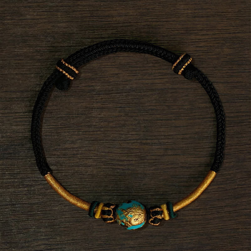 Buddha Stones Bracciale intrecciato resistente con perline di drago in rame e filo rosso - Cordino nero (circonferenza del polso: 15–20 cm) - Perla della Fenice - image 19
