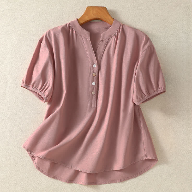 Buddha Stones Camicia da donna estiva casual minimalista a maniche corte con bottoni. - Rosa chiaro - US12, UK/AU16, EU44 (2XL) - image 0
