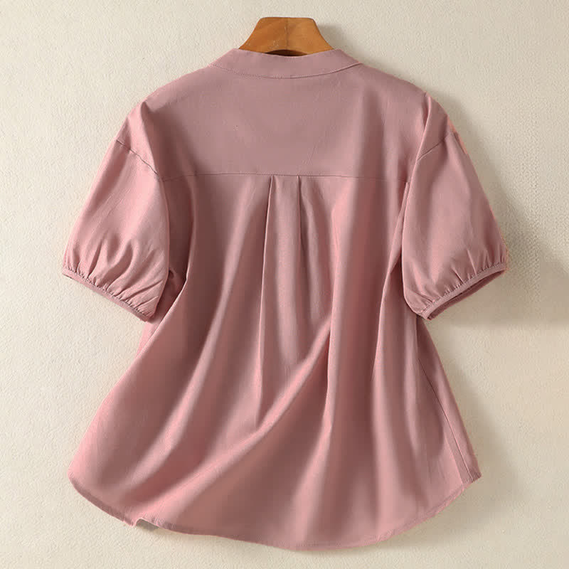 Buddha Stones Camicia da donna estiva casual minimalista a maniche corte con bottoni. - image 1