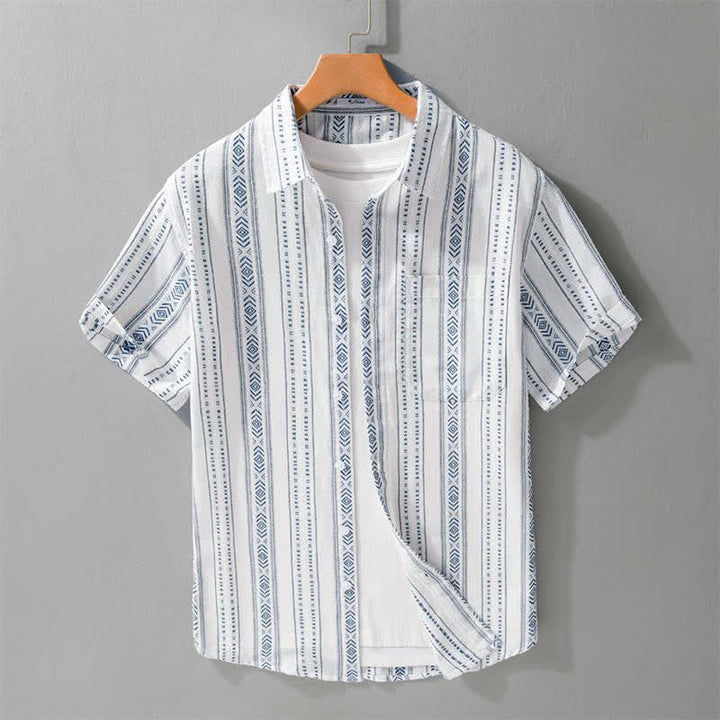 Buddha Stones Camicia da uomo estiva casual classica a maniche corte a righe con bottoni e taschino applicato - AliceBlue - US/UK/AU42, EU52 (3XL) - image 0