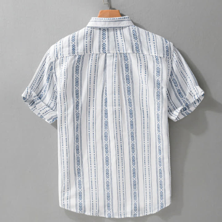 Buddha Stones Camicia da uomo estiva casual classica a maniche corte a righe con bottoni e taschino applicato - image 1