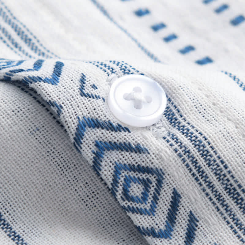 Buddha Stones Camicia da uomo estiva casual classica a maniche corte a righe con bottoni e taschino applicato - image 4