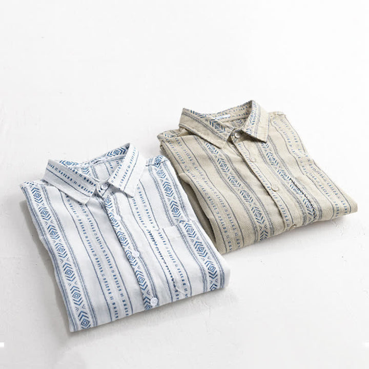 Buddha Stones Camicia da uomo estiva casual classica a maniche corte a righe con bottoni e taschino applicato - image 11
