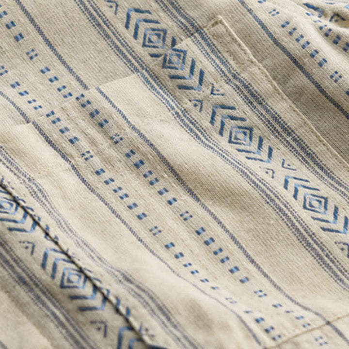 Buddha Stones Camicia da uomo estiva casual classica a maniche corte a righe con bottoni e taschino applicato - image 9