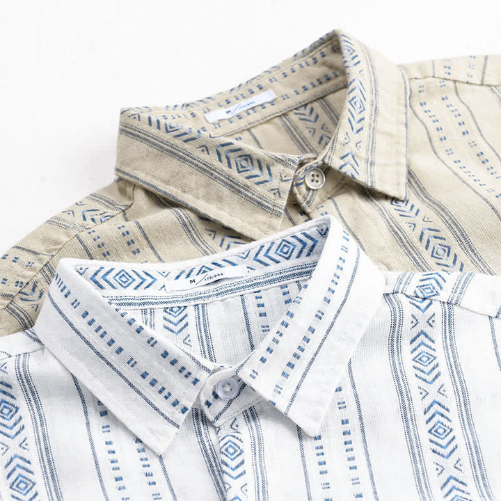 Buddha Stones Camicia da uomo estiva casual classica a maniche corte a righe con bottoni e taschino applicato - image 13