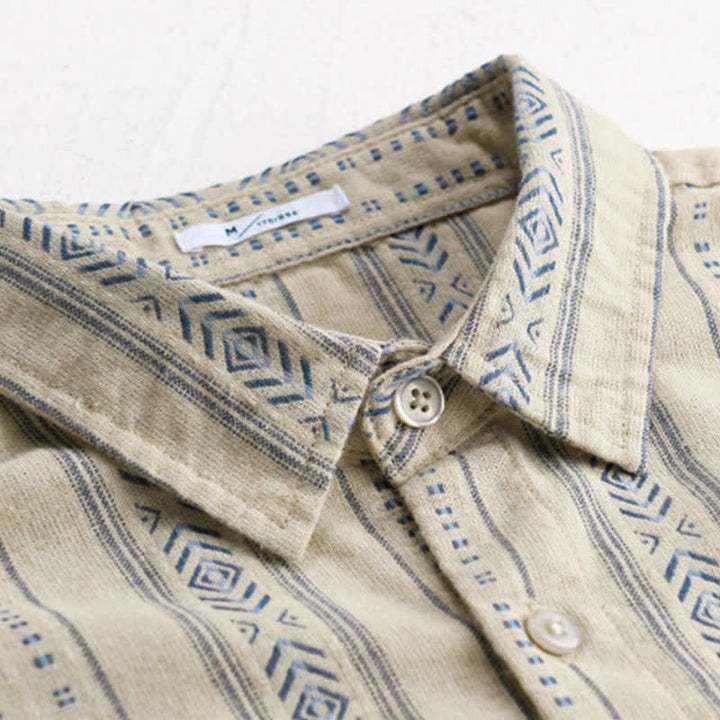 Buddha Stones Camicia da uomo estiva casual classica a maniche corte a righe con bottoni e taschino applicato - image 8