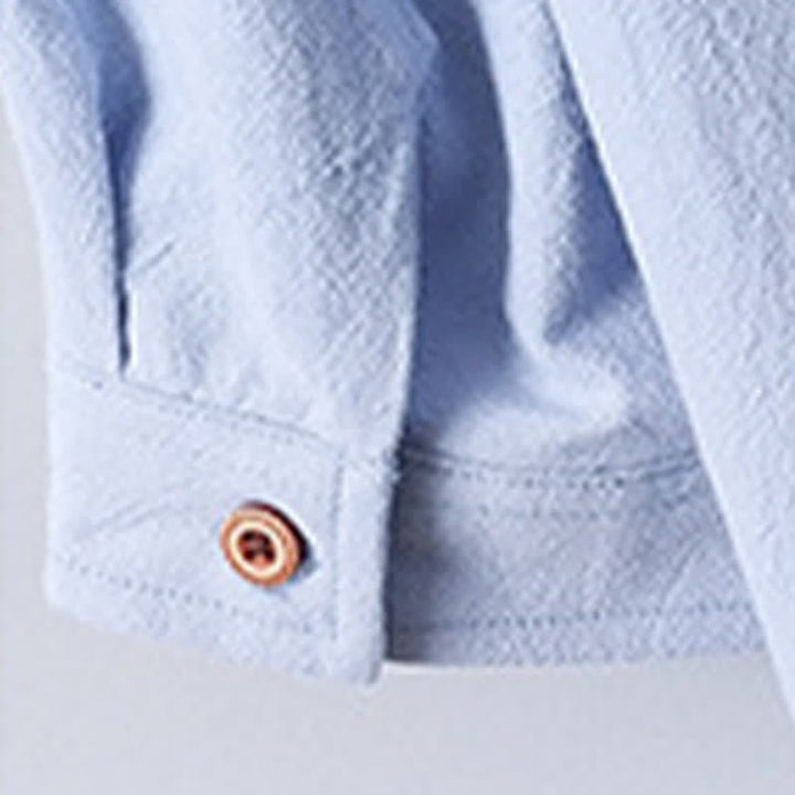 Buddha Stones Camicia da uomo a maniche corte in cotone tinta unita, stile Tang estivo, con colletto alla coreana e bottoni. - image 9