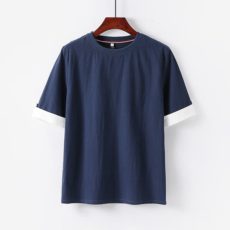 Buddha Stones T-shirt da uomo estiva casual minimalista a maniche corte con bottoni e girocollo in cotone. - Blu mezzanotte - US/UK/AU48, EU58 (6XL) - image 0