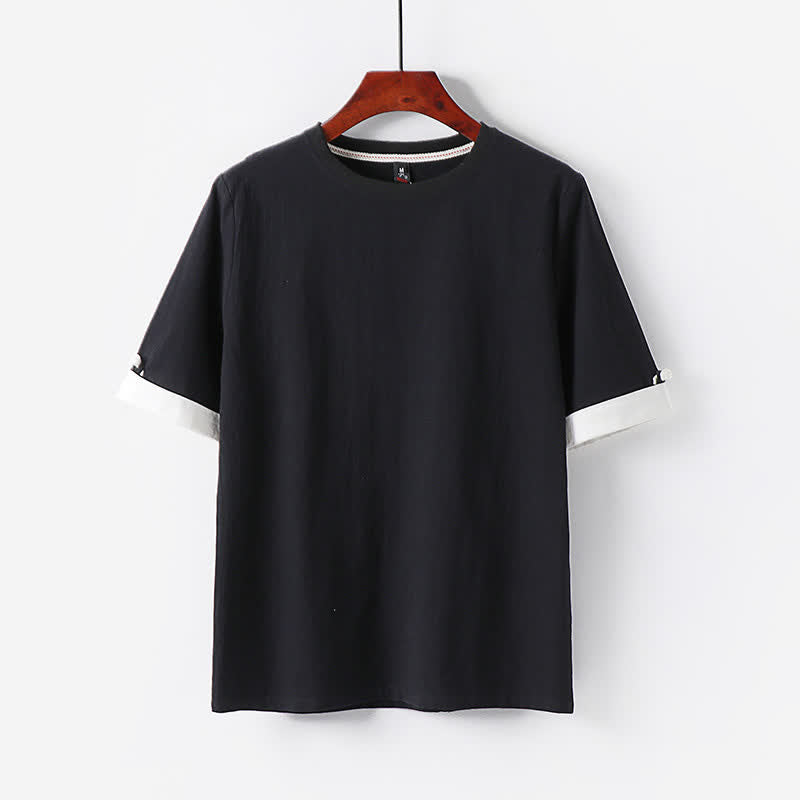 Buddha Stones T-shirt da uomo estiva casual minimalista a maniche corte con bottoni e girocollo in cotone. - Nero - US/UK/AU48, EU58 (6XL) - image 1