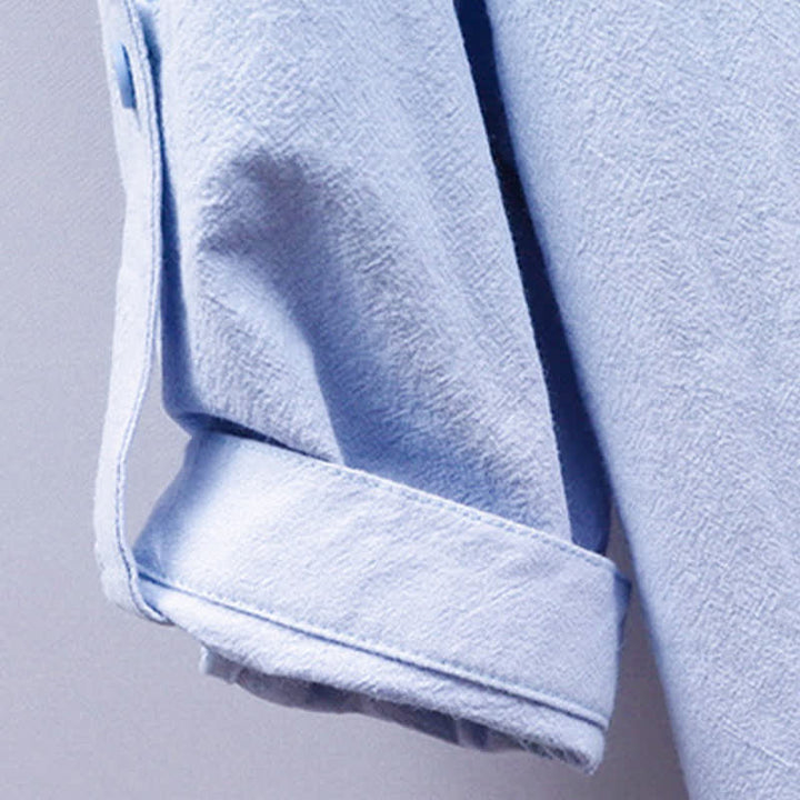 Buddha Stones Camicia da uomo estiva in stile Tang, casual, con colletto alla coreana, maniche corte e taschino applicato, in cotone tinta unita. - image 8