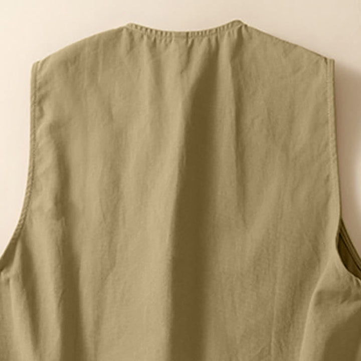 Buddha Stones Camicia senza maniche da donna estiva, casual, minimalista, con bottoni e tasca. - image 9