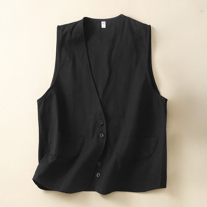 Buddha Stones Camicia senza maniche da donna estiva, casual, minimalista, con bottoni e tasca. - Nero - US14, UK/AU18, EU46 (2XL) - image 23
