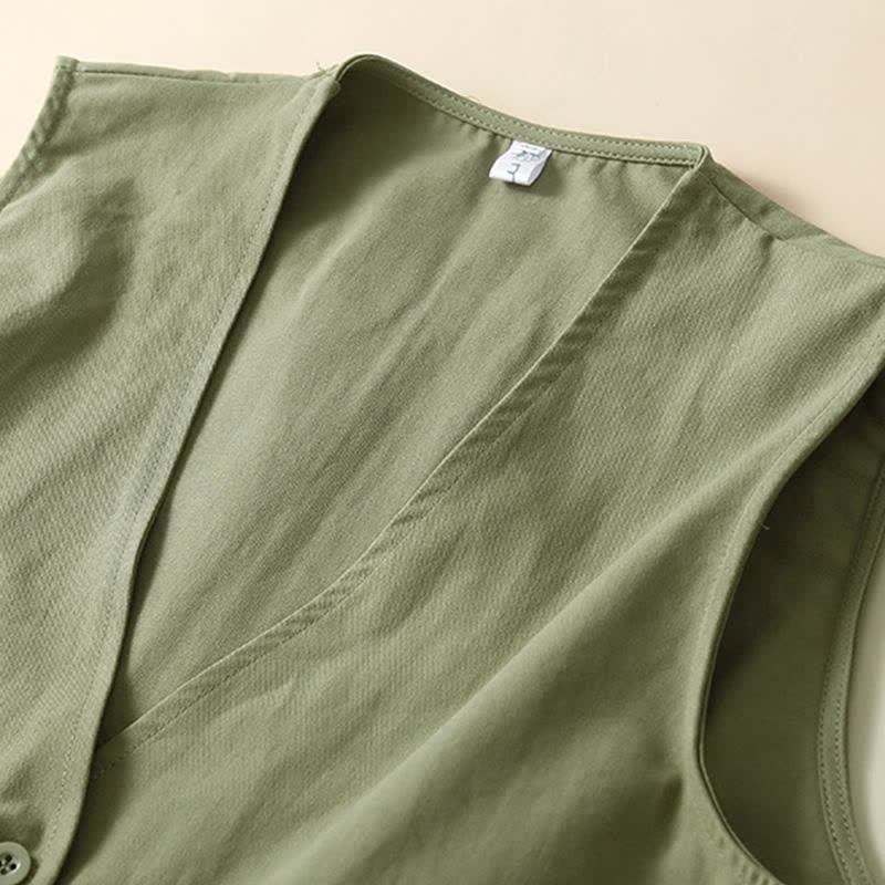 Buddha Stones Camicia senza maniche da donna estiva, casual, minimalista, con bottoni e tasca. - image 18