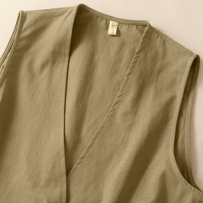Buddha Stones Camicia senza maniche da donna estiva, casual, minimalista, con bottoni e tasca. - image 8