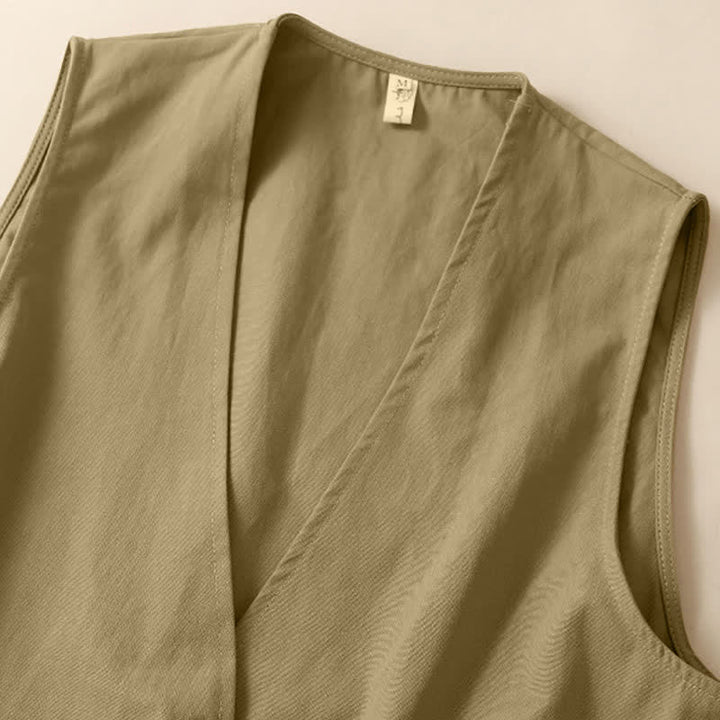Buddha Stones Camicia senza maniche da donna estiva, casual, minimalista, con bottoni e tasca. - image 8