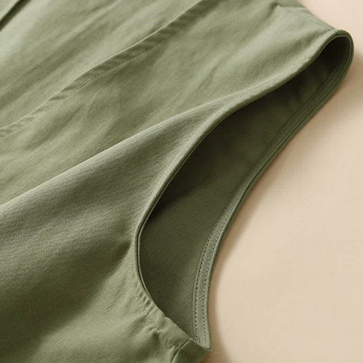 Buddha Stones Camicia senza maniche da donna estiva, casual, minimalista, con bottoni e tasca. - image 19