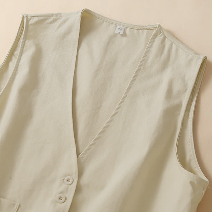 Buddha Stones Camicia senza maniche da donna estiva, casual, minimalista, con bottoni e tasca. - image 1
