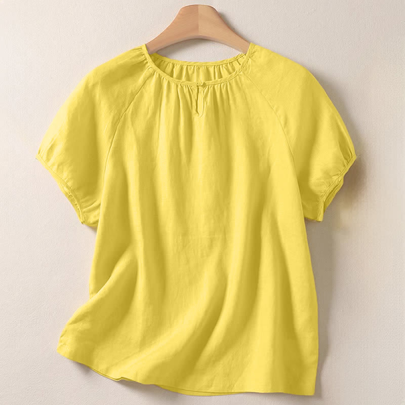 Buddha Stones Maglietta estiva casual minimalista da donna a maniche corte con scollo rotondo. - LemonChiffon - US8-10, UK/AU12-14, EU40-42 (2XL) - image 0