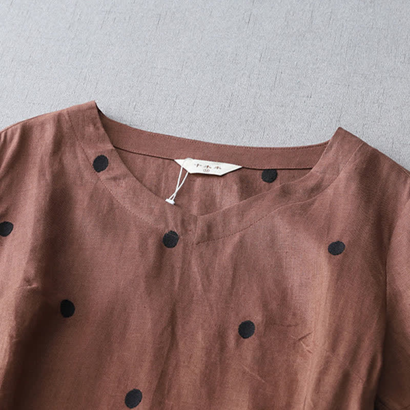 Buddha Stones Abito estivo casual boho da donna a maniche corte con coulisse e stampa a pois astratti, con tasca. - image 13