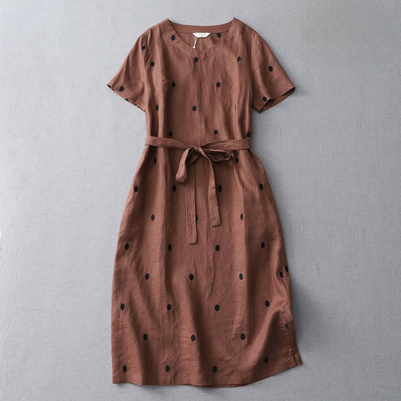 Buddha Stones Abito estivo casual boho da donna a maniche corte con coulisse e stampa a pois astratti, con tasca. - Siena - US8-10, UK/AU12-14, EU40-42 (2XL) - image 12