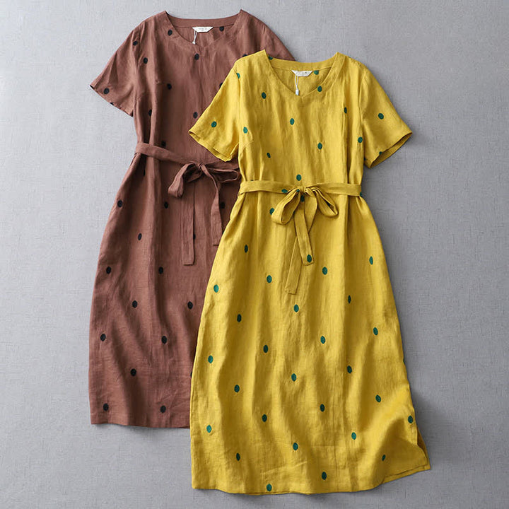 Buddha Stones Abito estivo casual boho da donna a maniche corte con coulisse e stampa a pois astratti, con tasca. - image 17