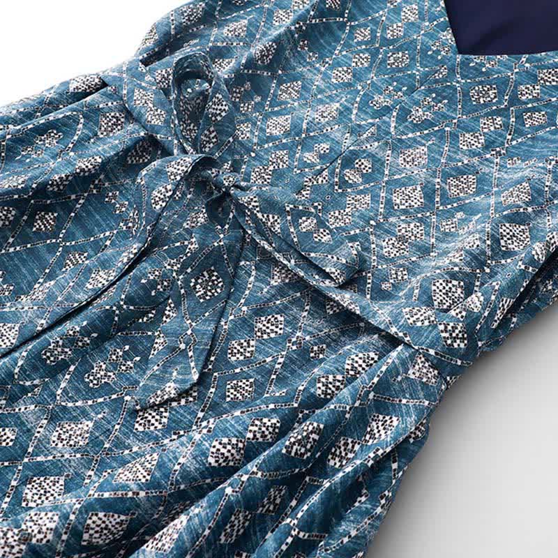 Buddha Stones Abito estivo da donna senza maniche, blu, con coulisse e motivo geometrico, in stile boho, con tasche. - image 4