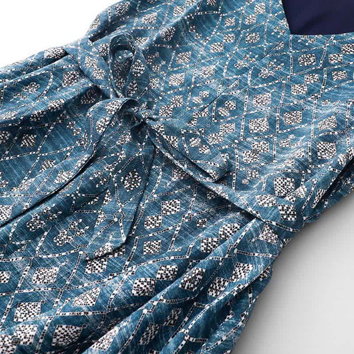 Buddha Stones Abito estivo da donna senza maniche, blu, con coulisse e motivo geometrico, in stile boho, con tasche. - image 4