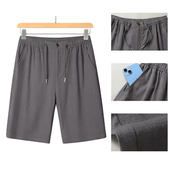 Buddha Stones Completo estivo casual da uomo con camicia a maniche corte, colletto alla coreana e pantaloni con coulisse, con tasche. - image 14