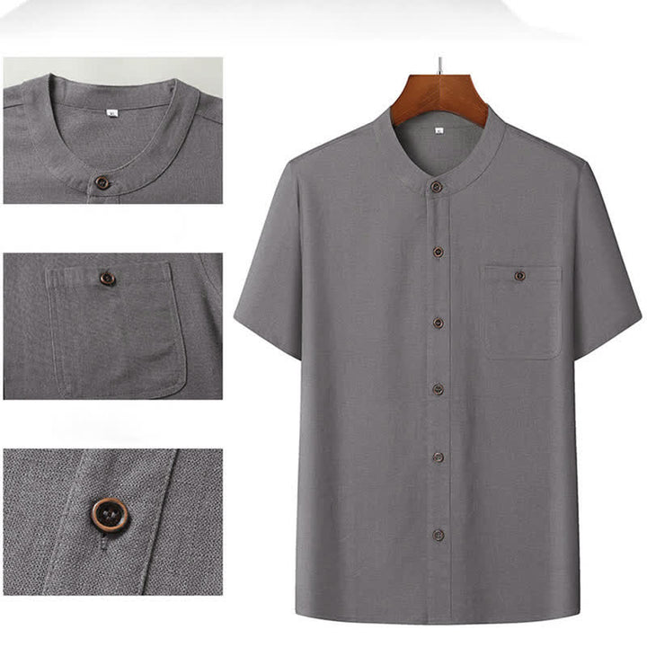 Buddha Stones Completo estivo casual da uomo con camicia a maniche corte, colletto alla coreana e pantaloni con coulisse, con tasche. - image 5