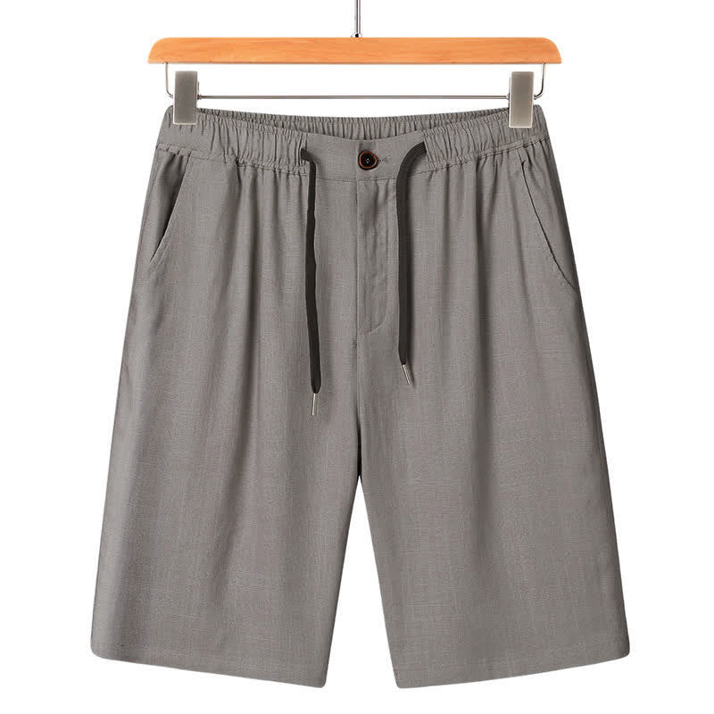 Buddha Stones Completo estivo casual da uomo con camicia a maniche corte, colletto alla coreana e pantaloni con coulisse, con tasche. - Pantaloni grigio chiaro - US/UK/AU46, EU56 (5XL) - image 21