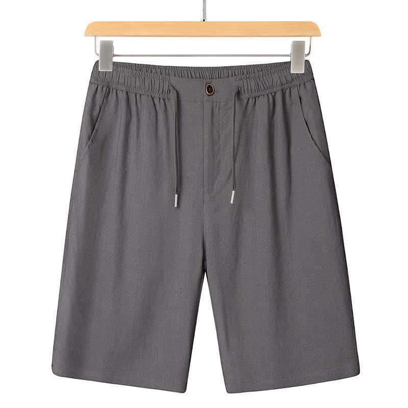 Buddha Stones Completo estivo casual da uomo con camicia a maniche corte, colletto alla coreana e pantaloni con coulisse, con tasche. - Pantaloni grigio scuro - US/UK/AU46, EU56 (5XL) - image 13