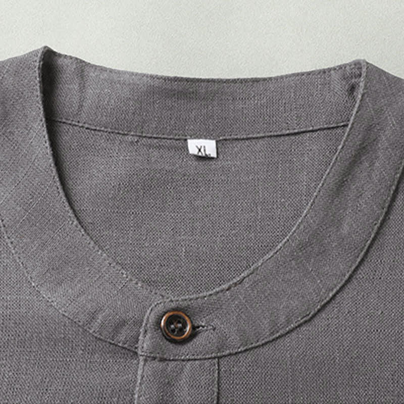 Buddha Stones Completo estivo casual da uomo con camicia a maniche corte, colletto alla coreana e pantaloni con coulisse, con tasche. - image 6