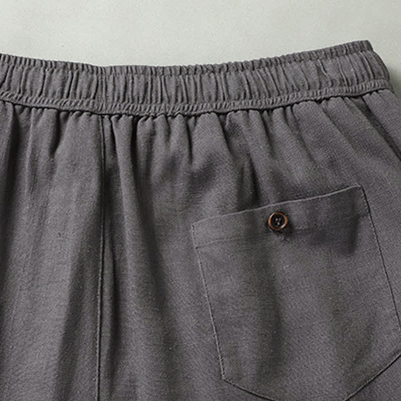 Buddha Stones Completo estivo casual da uomo con camicia a maniche corte, colletto alla coreana e pantaloni con coulisse, con tasche. - image 18
