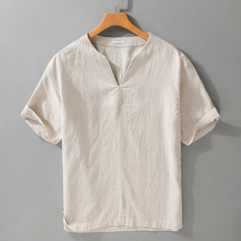 Buddha Stones T-shirt da uomo a maniche corte con scollo a V, tinta unita, stile minimalista estivo, per l'estate. - Biancheria - US/UK/AU42, EU52 (3XL) - image 0