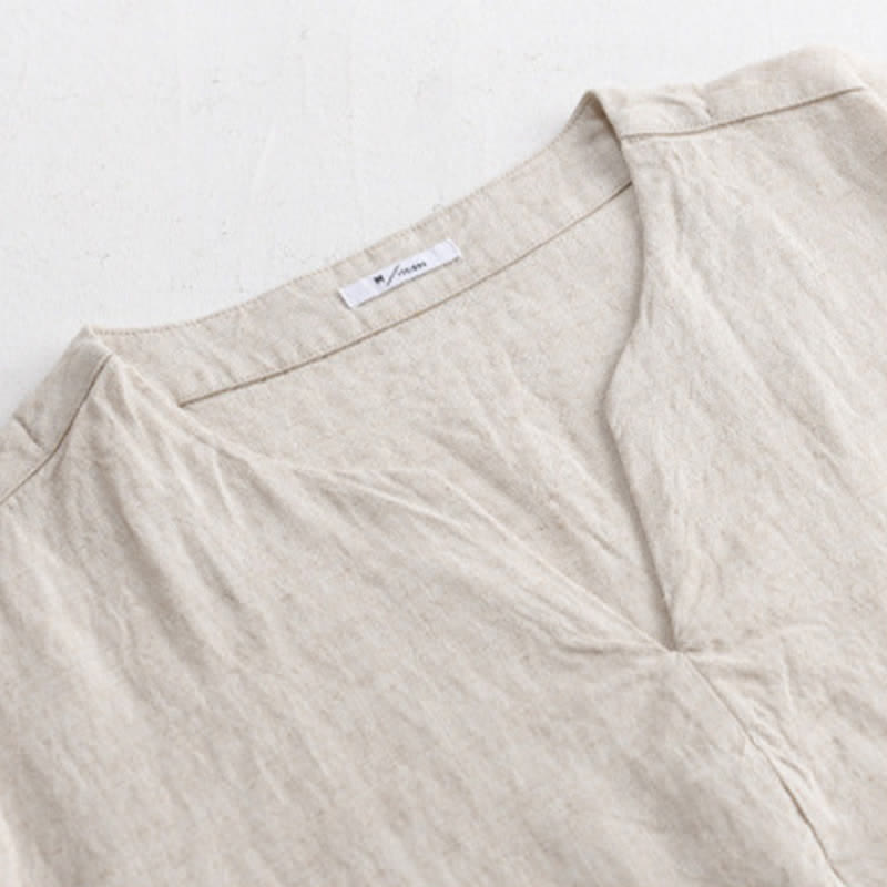 Buddha Stones T-shirt da uomo a maniche corte con scollo a V, tinta unita, stile minimalista estivo, per l'estate. - image 1