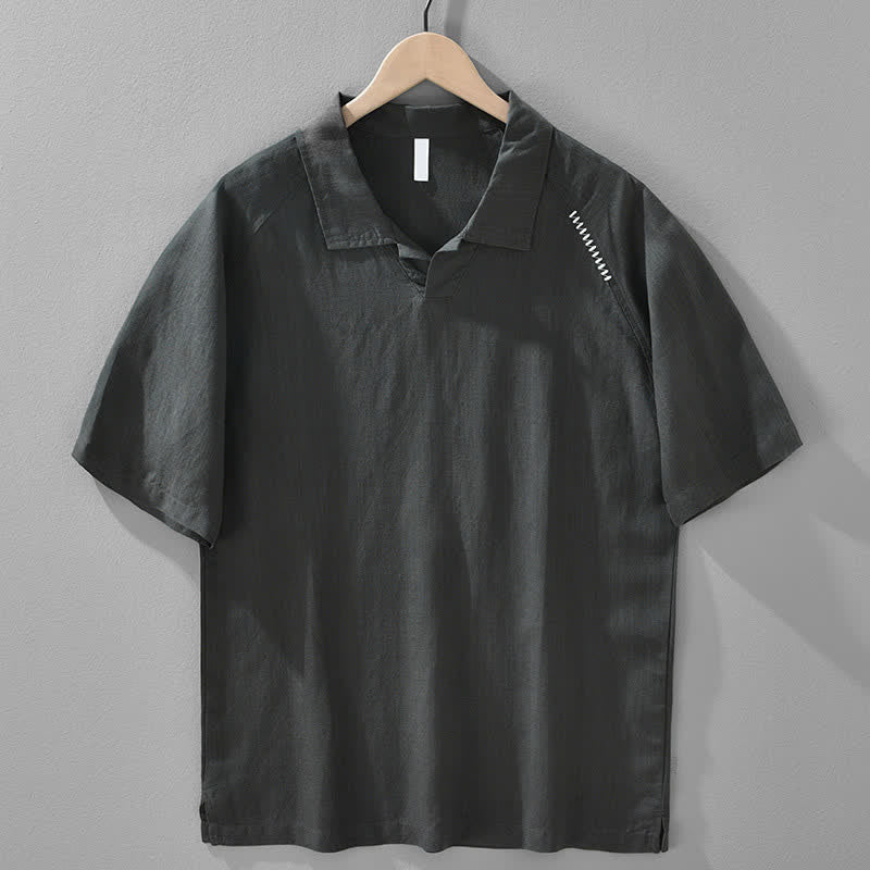 Buddha Stones Camicia da uomo estiva casual minimalista a maniche corte con spacco laterale e colletto a revers. - Grigio ardesia scuro - US/UK/AU42, EU52 (3XL) - image 0