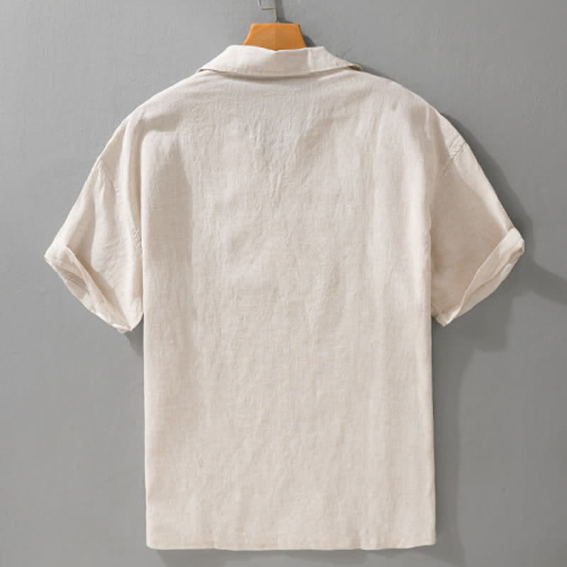 Buddha Stones Camicia da uomo estiva casual minimalista a maniche corte, tinta unita. - image 1