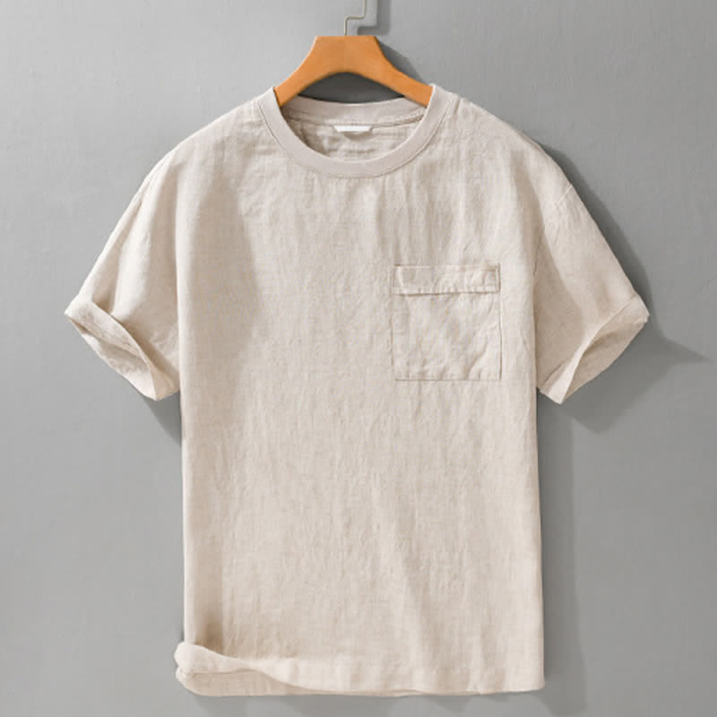 Buddha Stones T-shirt da uomo a maniche corte, tinta unita, casual, minimalista, estiva, con taschino applicato. - image 1
