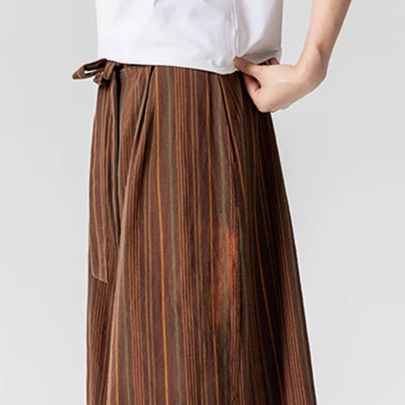 Buddha Stones Pantaloni estivi vintage a righe con coulisse, pantaloni da uomo a gamba larga con tasca - image 16