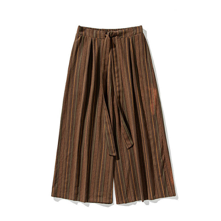 Buddha Stones Pantaloni estivi vintage a righe con coulisse, pantaloni da uomo a gamba larga con tasca - image 18